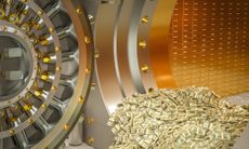 Gold bank vault open with millions of dollars spilling out