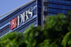 Signage atop the DBS Group Holdings Ltd. headquarters building in Singapore