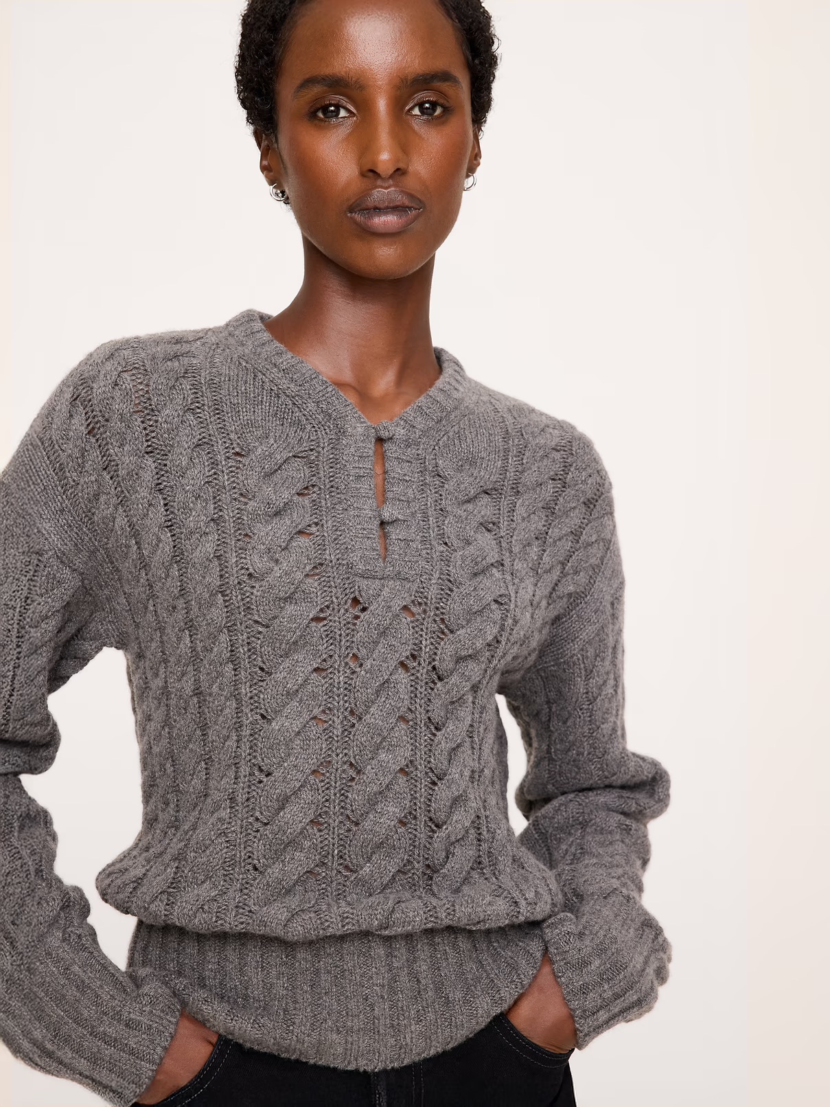 Banana Republic, Merino-Yak Buttoned Cable-Knit Sweater