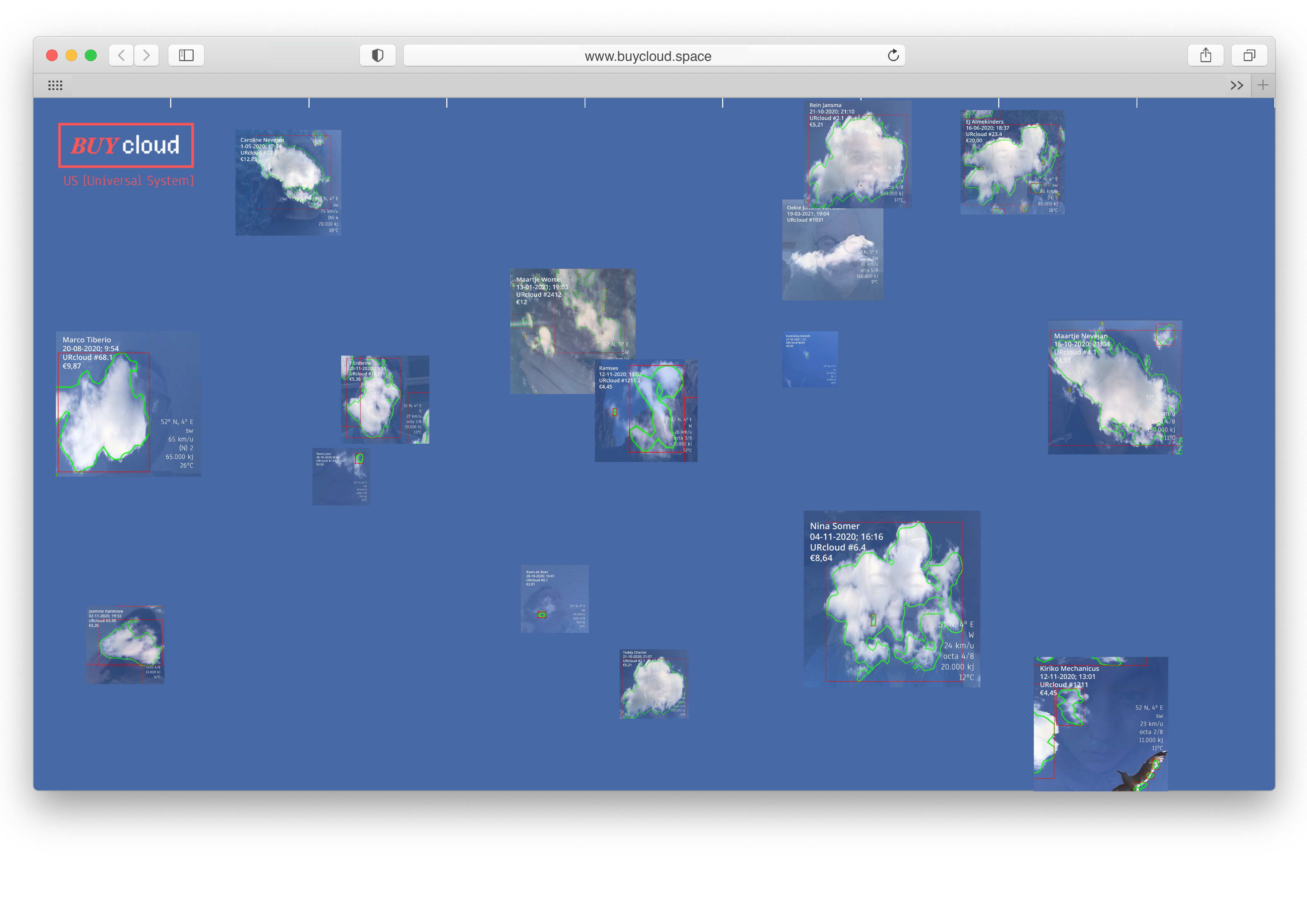 Web interface with blue sky and clouds, part of Buycloud winner of Dutch Design Awards 2022
