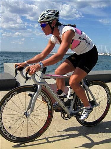 In race pose on the new Pinarello Paris