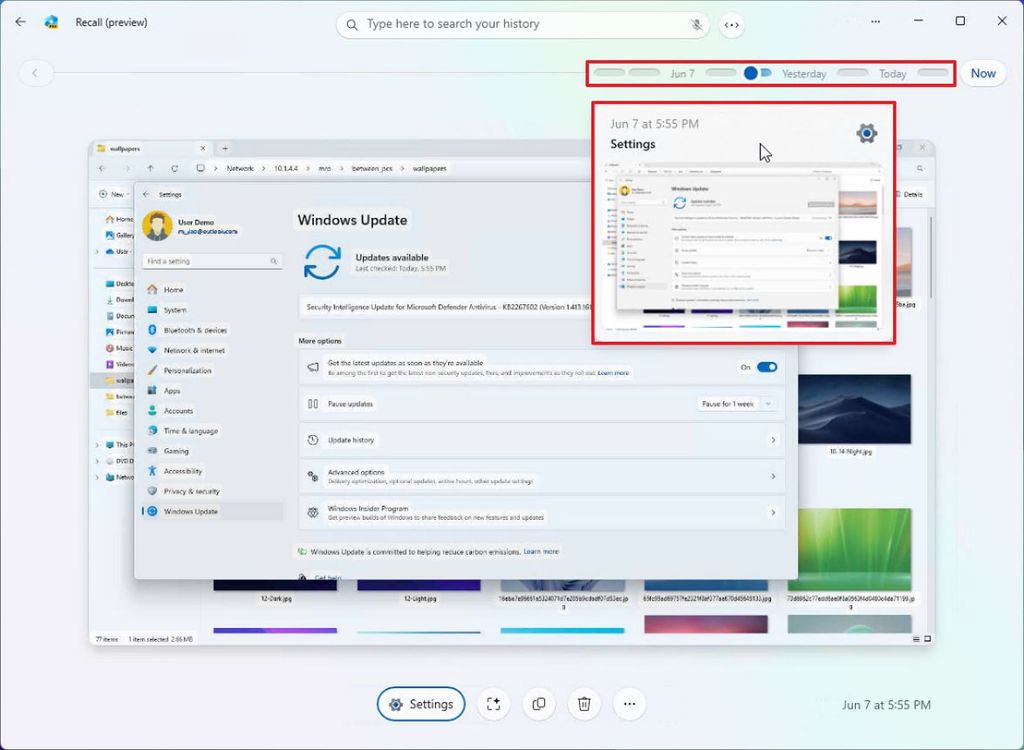 Recall timeline slider