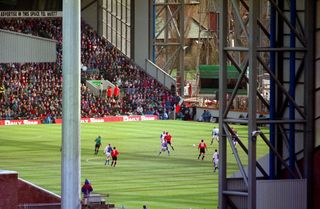 General view of Ewood Park during a Premier League match between Blackburn Rovers and Manchester United in April 1994.