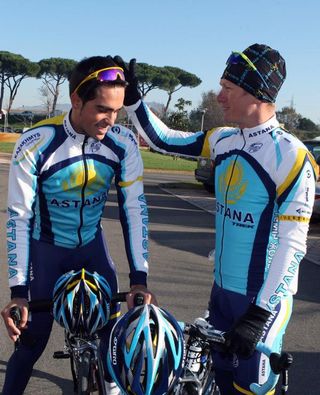 Alberto Contador and Alexander Vinokourov at the Astana training camp