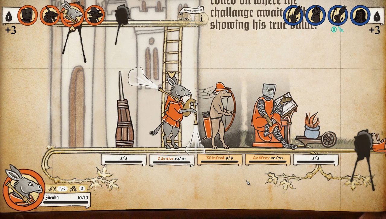 Image of medieval marginalia creatures battling in game Inkulinati. They are illustrated in a style like an illuminated manuscript.