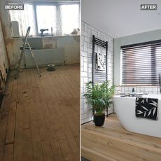 before and after images of bathroom makeover