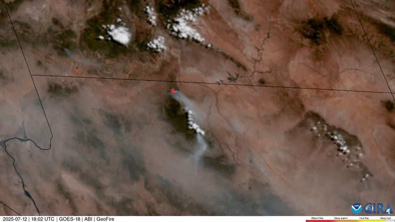 A time lapse gif showing the progression of the smoke from the Grand Canyon wildfire