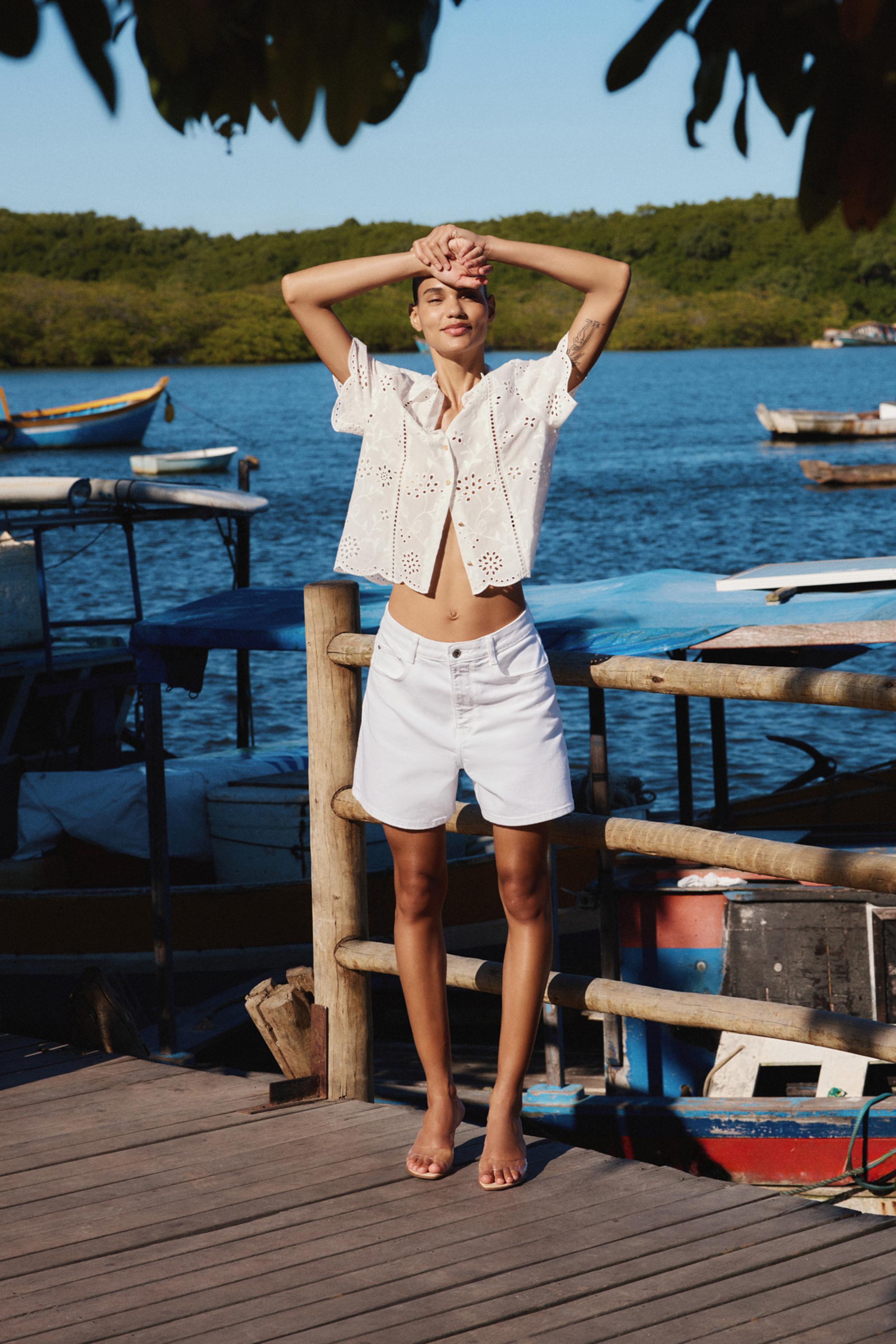 Short Sleeve Shirt With Cutwork Embroidery