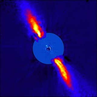 This composite image shows the environment close to star Beta Pictoris as seen in near infrared light. Image released Nov. 21 2008