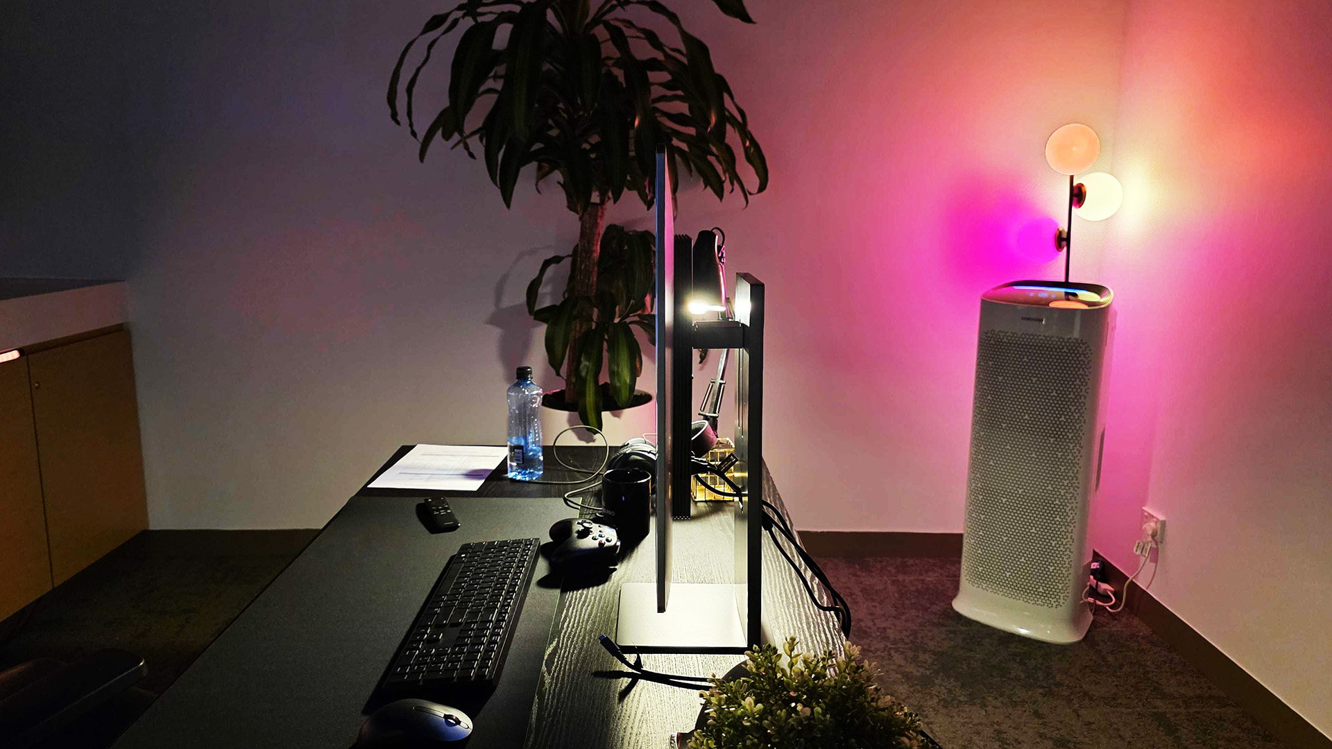 Side profile shot of Samsung's Smart Monitor M9 on desk