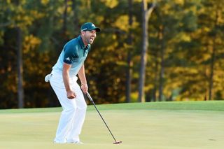 Garcia fist pumps after holing the winning putt at the 2017 Masters