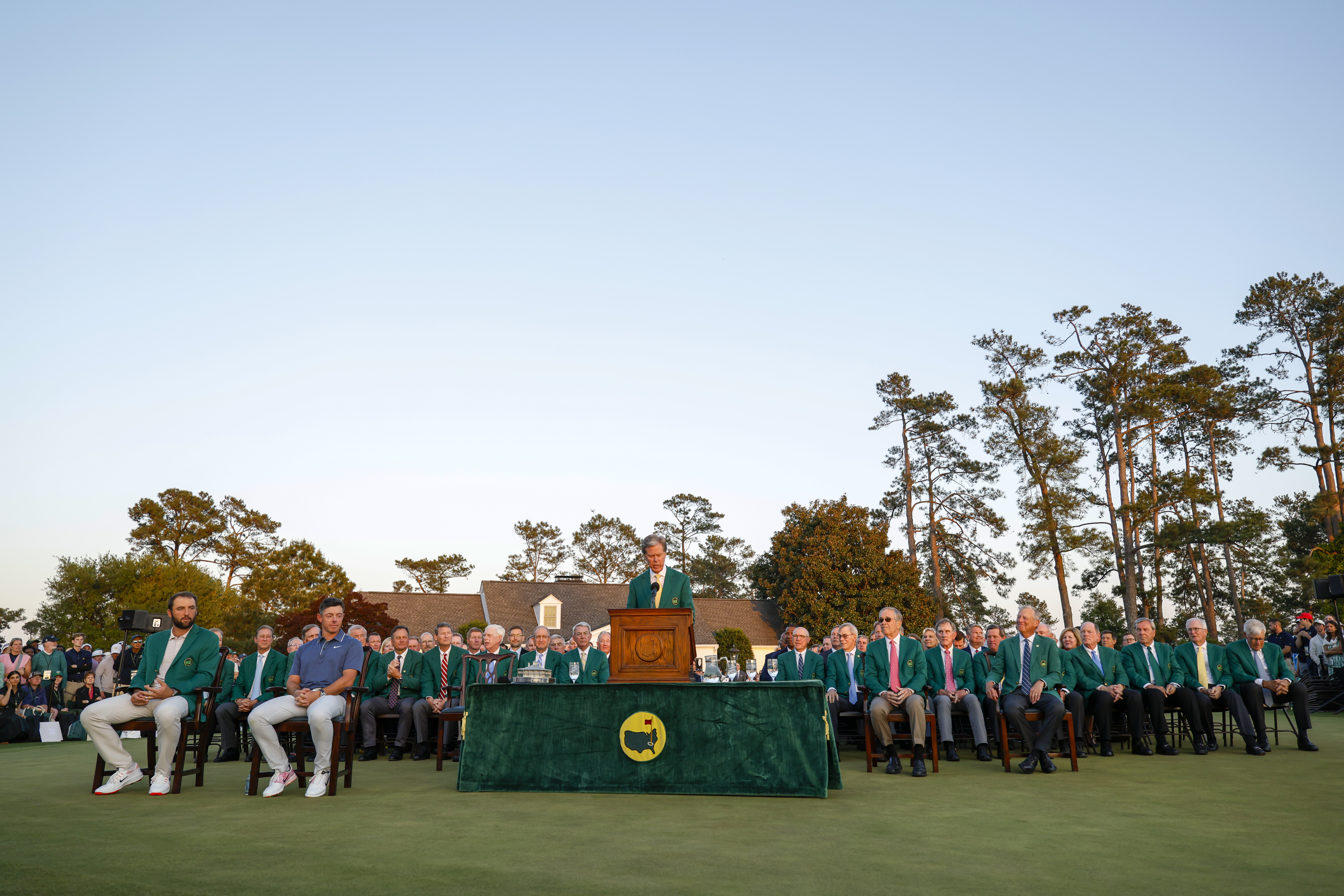 Scottie Scheffler and Rory McIlroy sit down at The Masters trophy presentation