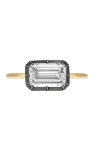 2ct East-West Emerald Cut Diamond Button Back Ring