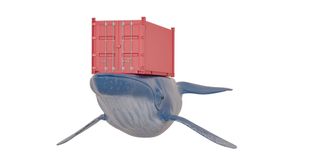 Whale carrying shipping container on head