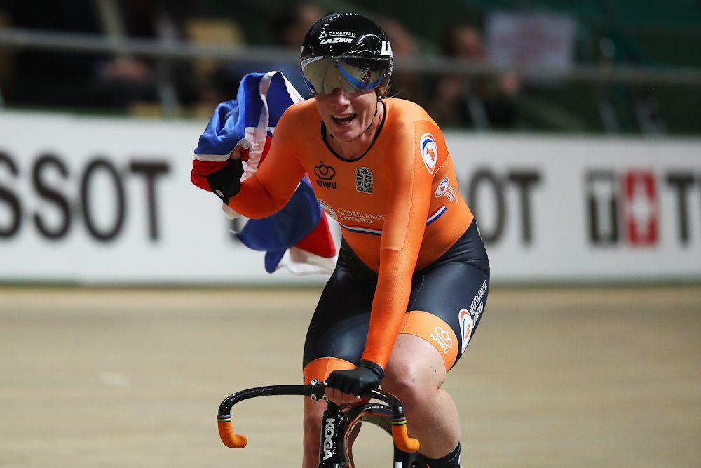 Kirsten Wild of Netherlands celebrates winning the gold medal in the Women's omnium final