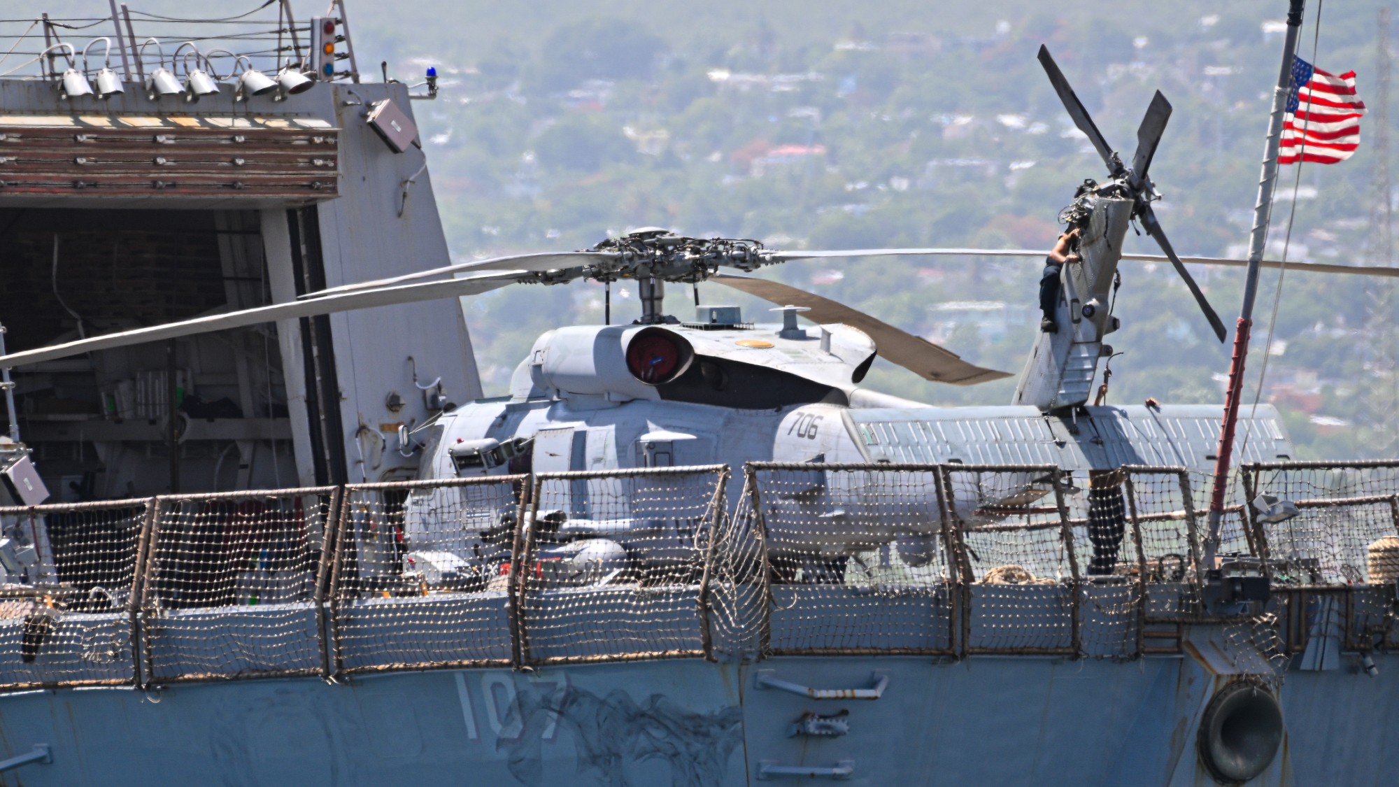The US Navy destroyer USS Gravely docked in Ponce, Puerto Rico