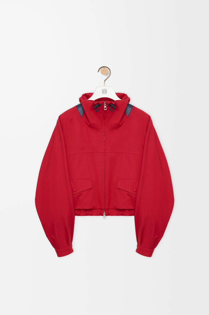 LOEWE, Leather-Trimmed Anagram-Embroidered Cropped Cotton and Silk-Blend Gabardine Jacket