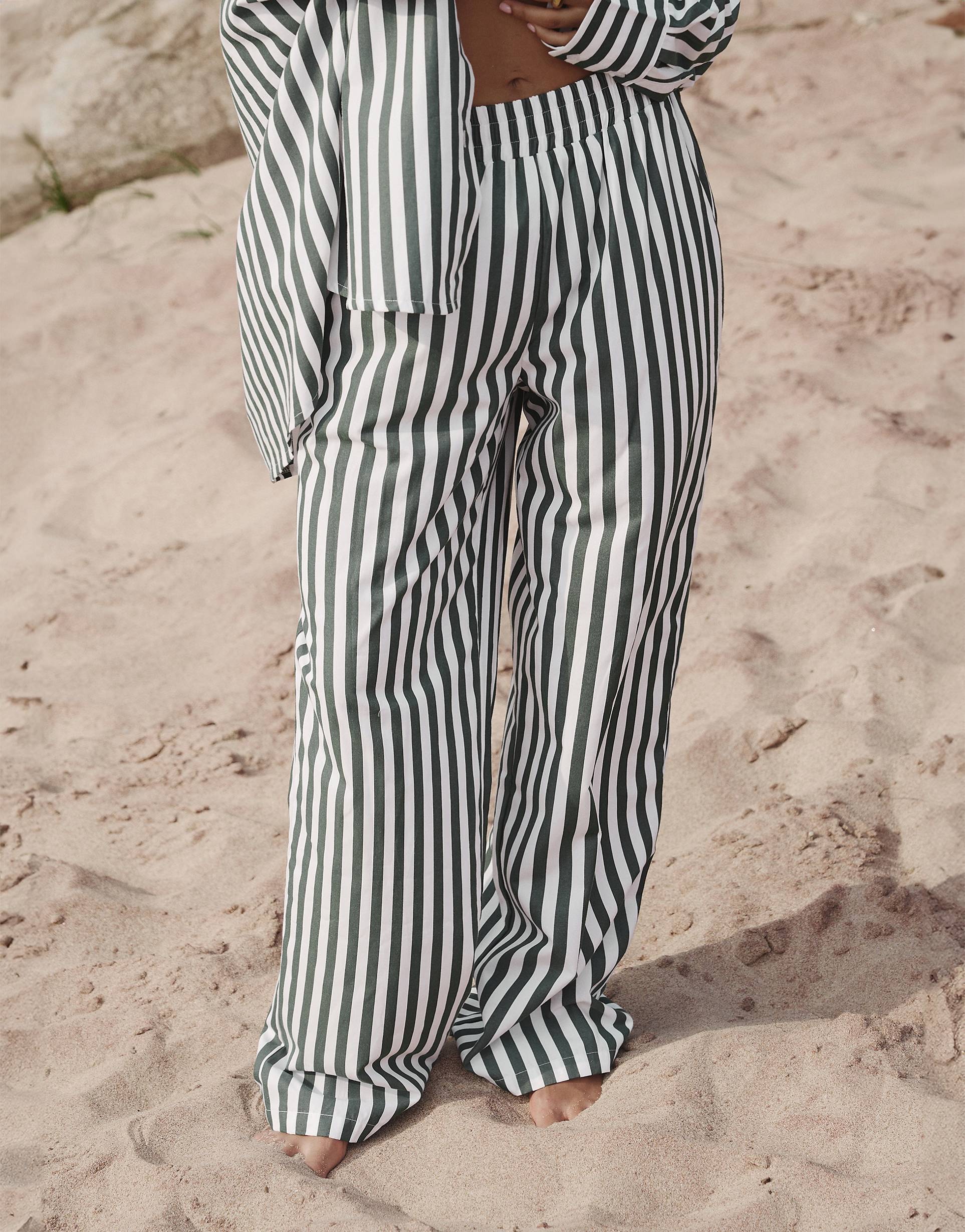 4th & Reckless, 4th & Reckless X Loz Vassallo Rio Oversized Striped Linen Look Beach Pants in Green - Part of a Set