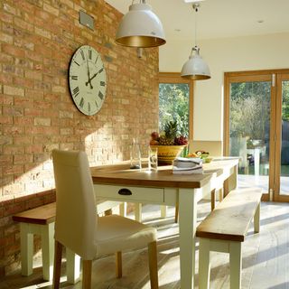 dining table with brickwork