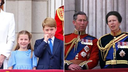 Prince George and Princess Charlotte’s intriguing dynamic explained. Seen here are Princess Charlotte and Prince George and King Charles and Princess Anne on the Buckingham Palace balcony at different occasions