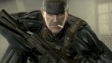 Metal Gear Solid 4 screenshot showing a closeup of snake