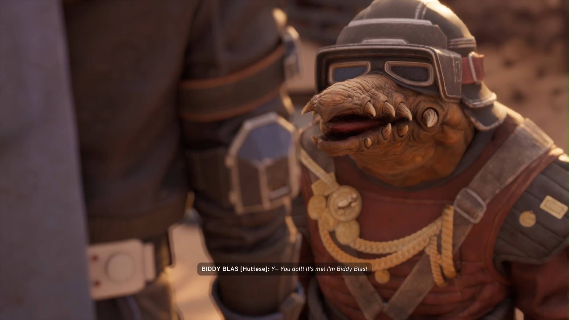 Star Wars Galactic Racer Biddy Blas talking to Shade, calling them a dolt