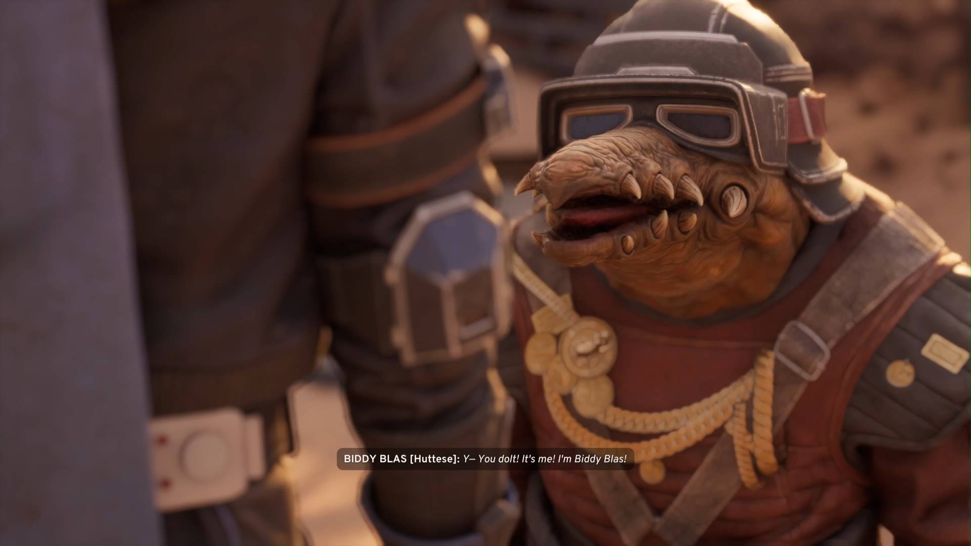 Star Wars Galactic Racer Biddy Blas talking to Shade, calling them a dolt