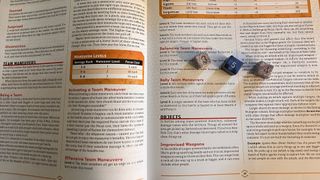Actions from the Marvel Multiverse RPG, with dice on the top