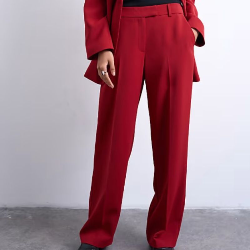 Topshop Co Ord Mid Rise Clean Straight Trouser in Cherry Red