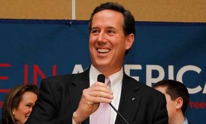 Rick Santorum speaks to supporters in Louisiana on Tuesday after surging to victory in neighboring Mississippi and Alabama.