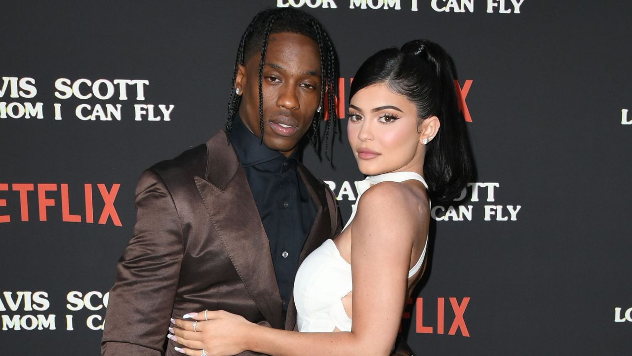 santa monica, california august 27 travis scott and kylie jenner attend the premiere of netflixs travis scott look mom i can fly at barker hangar on august 27, 2019 in santa monica, california photo by jon kopalofffilmmagic