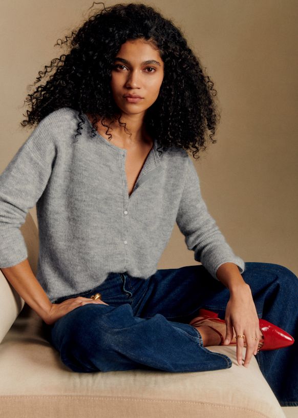 Gaspard Cardigan - Mottled Grey - Super Kid Mohair - S&amp;eacute;zane