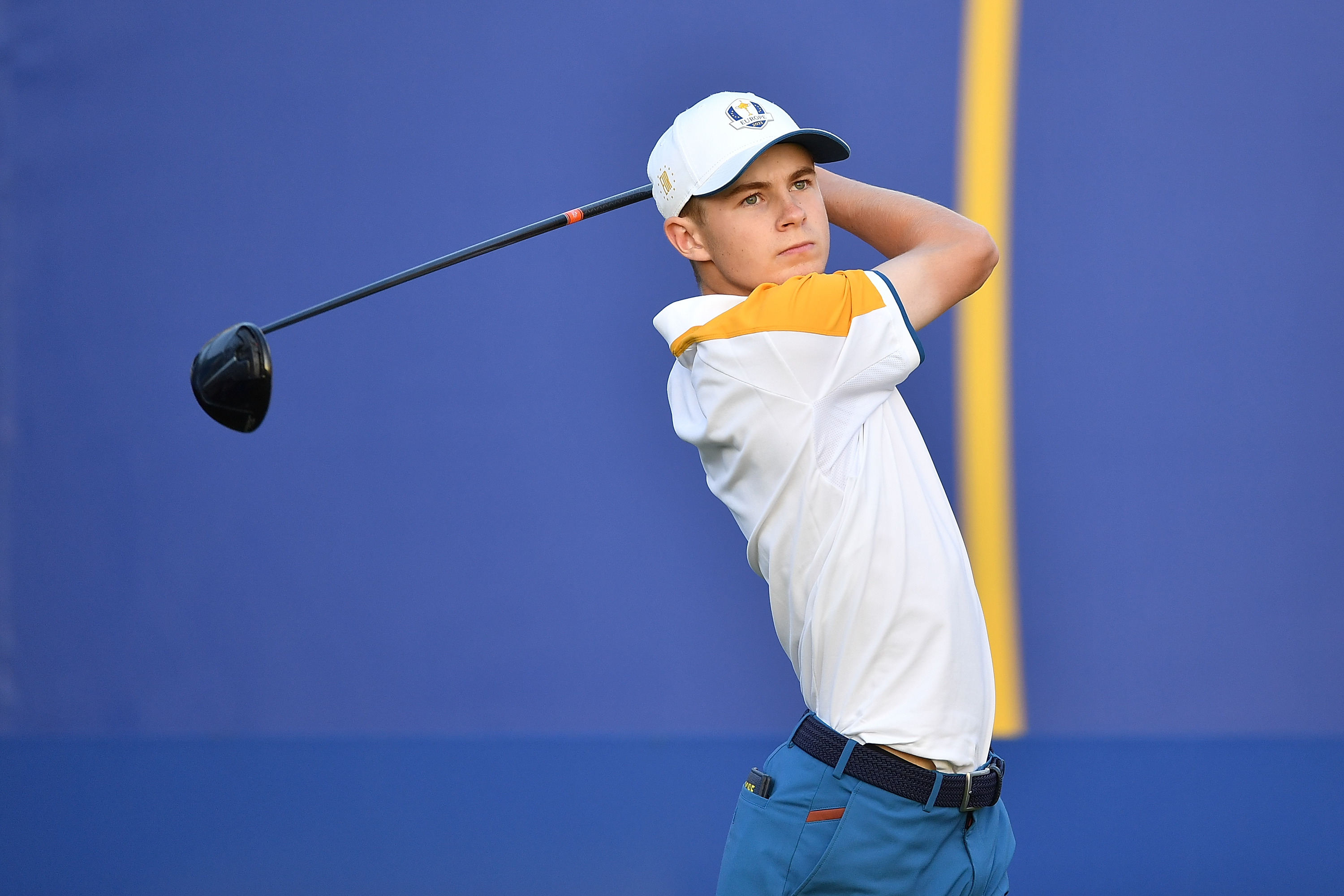 Connor Graham hits a tee shot with a driver