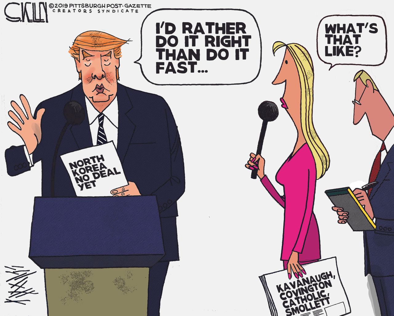 Political&amp;amp;nbsp;Cartoon&amp;amp;nbsp;U.S. Trump North Korea No Deal Kavanaugh Covington Catholic Jussie Smollett media bias