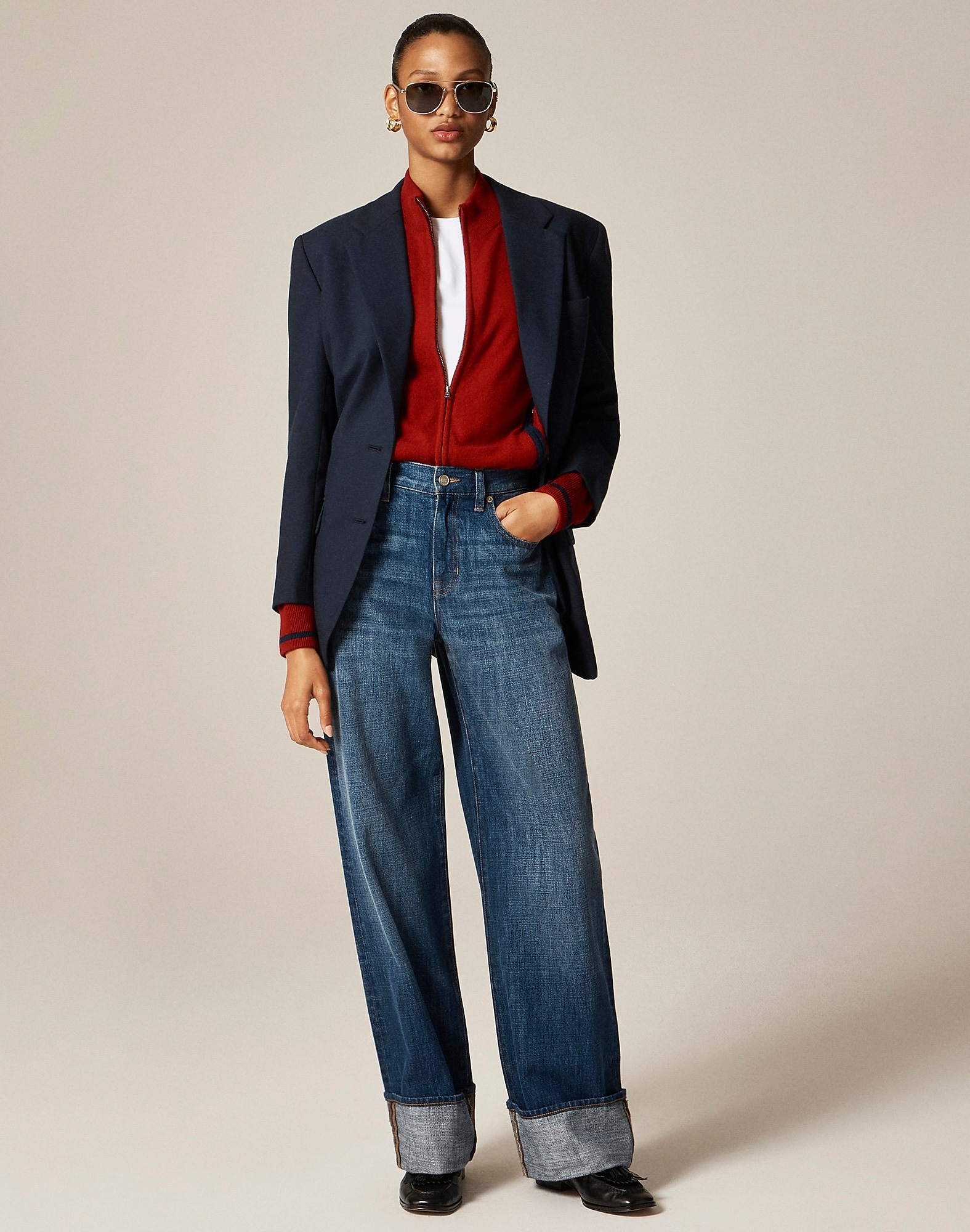 jcrew, Cuffed Lower-Rise Wide-Leg Jean