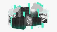 Photo composite illustration of Amazon Web Services offices, data centres and cloud icons