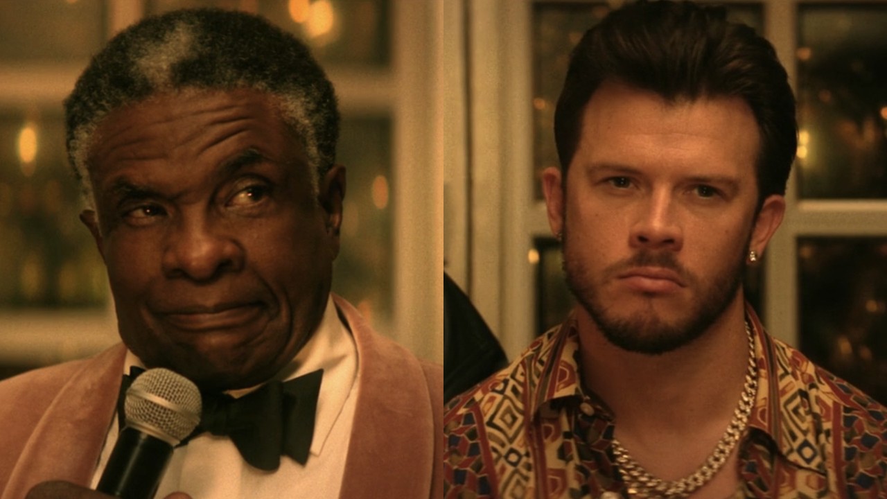 Sosa (Keith David) addresses guests, while Jimmy Boy (Jimmy Tatro) looks at the crowd in Mike &amp;amp; Nick &amp;amp; Nick &amp;amp; Alice.
