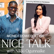 A photo of Nikki Ogunnaike and an inset photo of Monica Padman with the text "Money. Power. Style. Nice Talk with Nikki Ogunnaike"