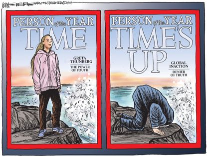 Political Cartoon U.S. Trump Greta Thunberg Versus Person of the Year