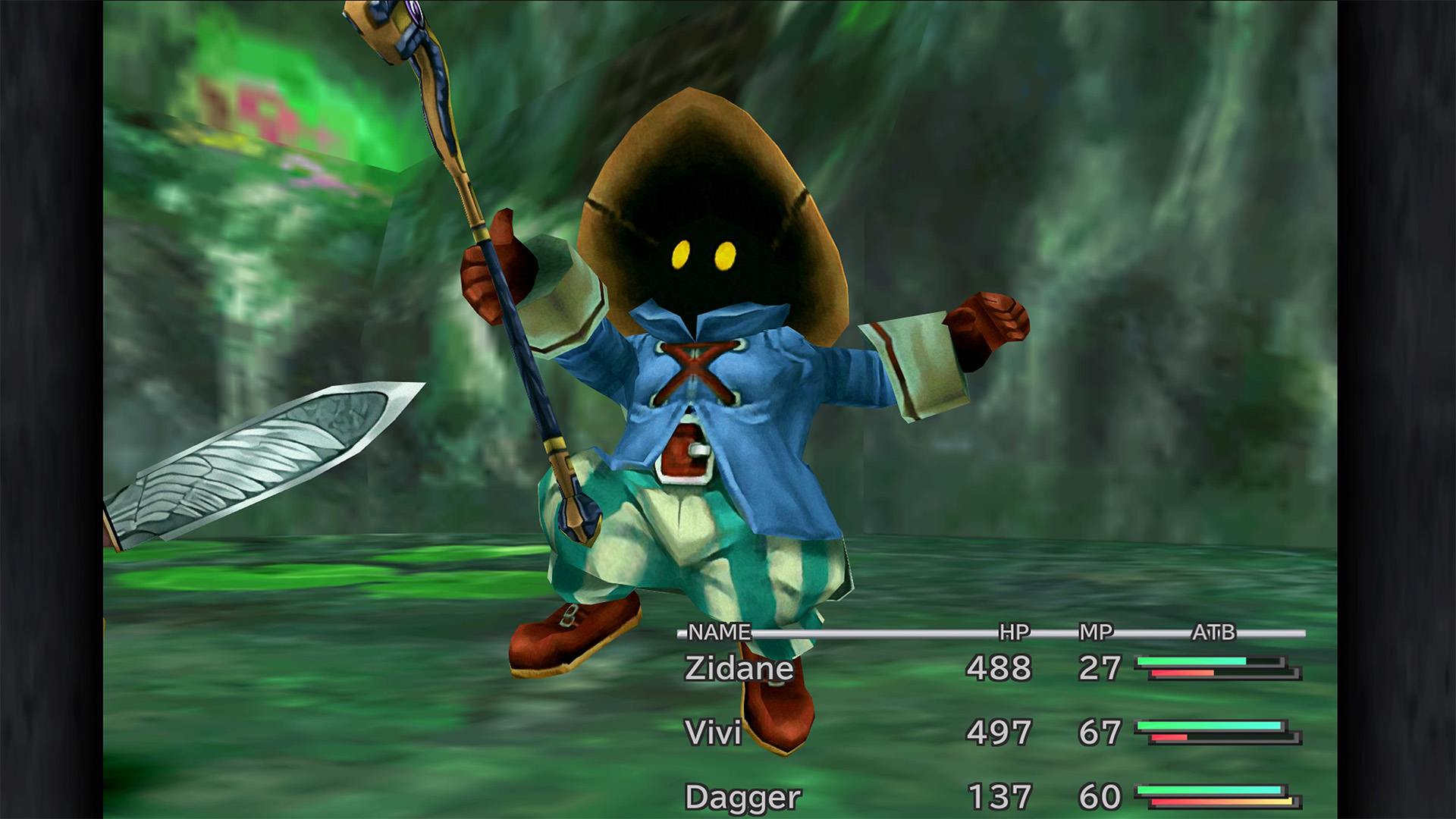 Vivi jumping in battle in Final Fantasy 9