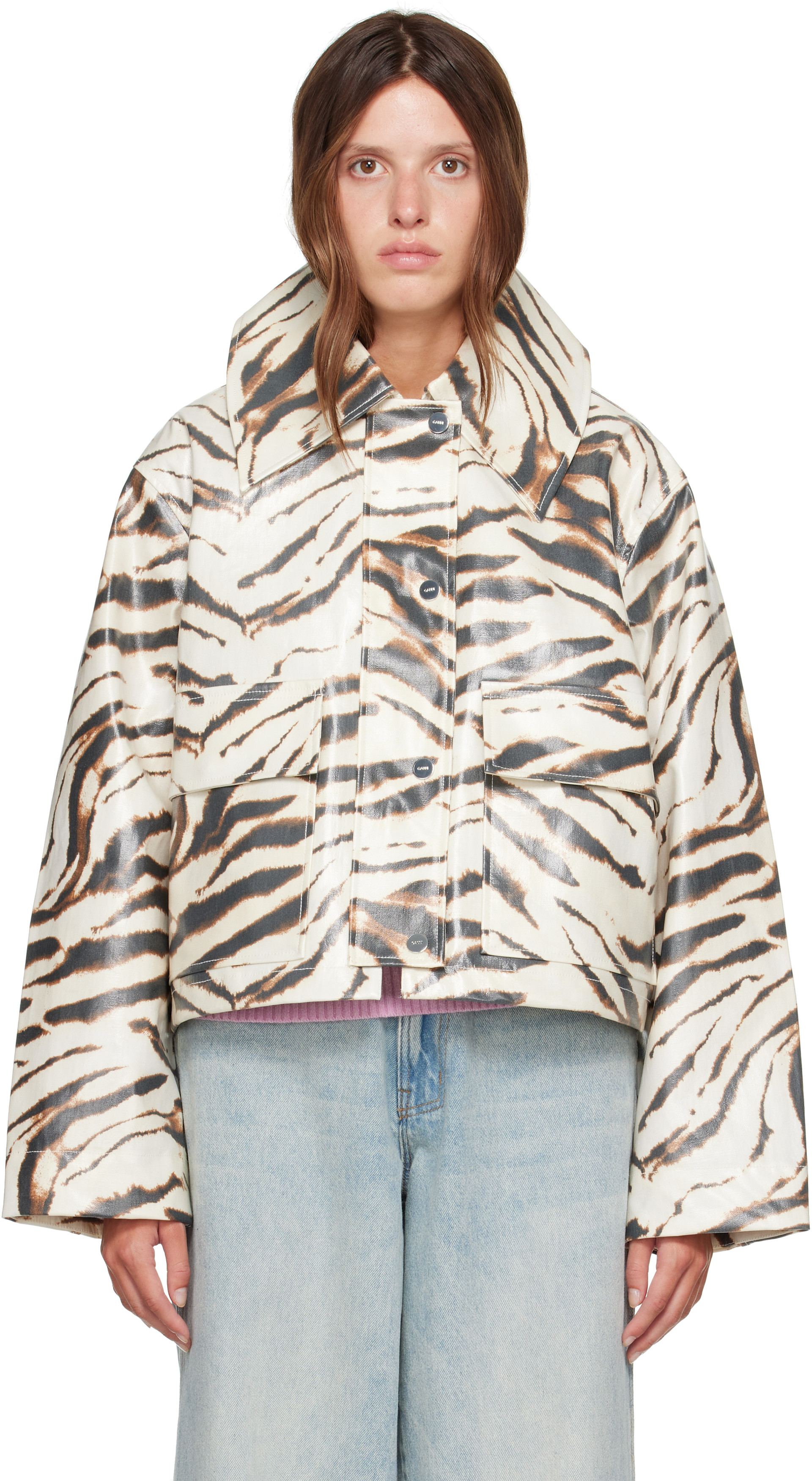Beige Laminated Zebra Jacket