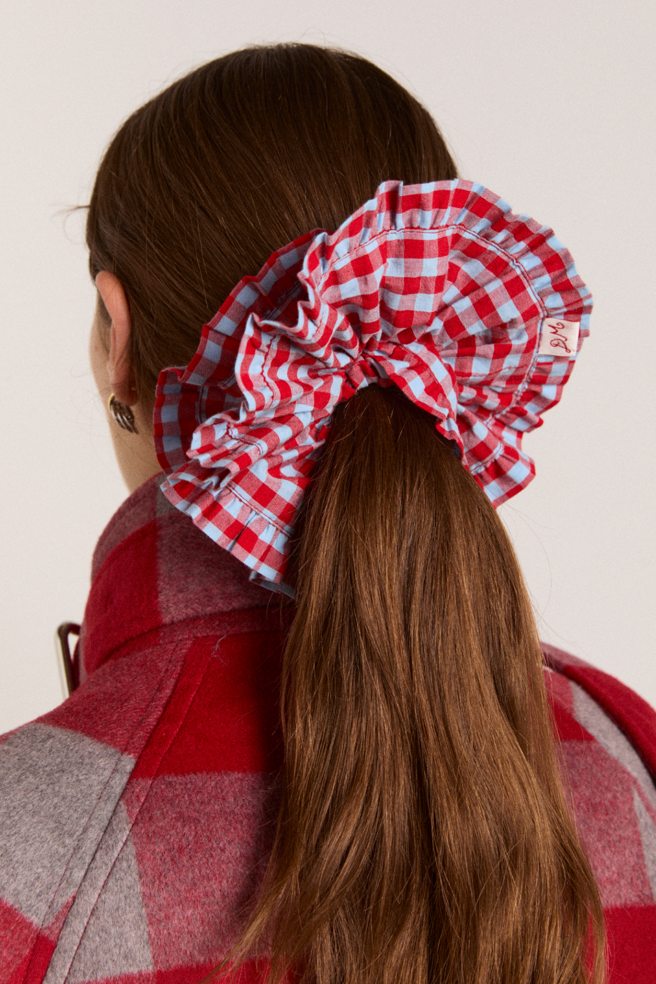 Frill Edge Scrunchie - Blue &amp;amp; Red Gingham