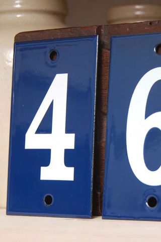 blue and white house numbers