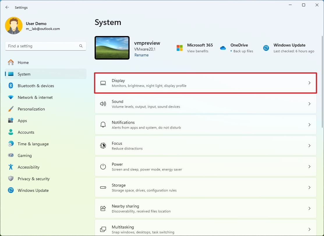 Open display settings