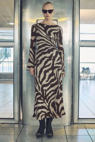 Mango Zebra-Print Flared Dress 