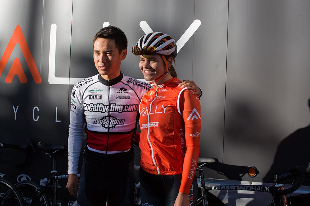 Leo Bugtai of SoCalCycling with Summer Moak ahead of the team VIP ride