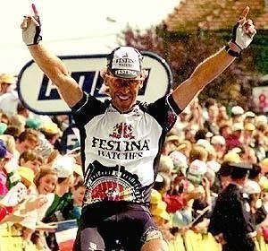 Stephens winning stage 17 of the 1997 Tour de France in Switzerland.