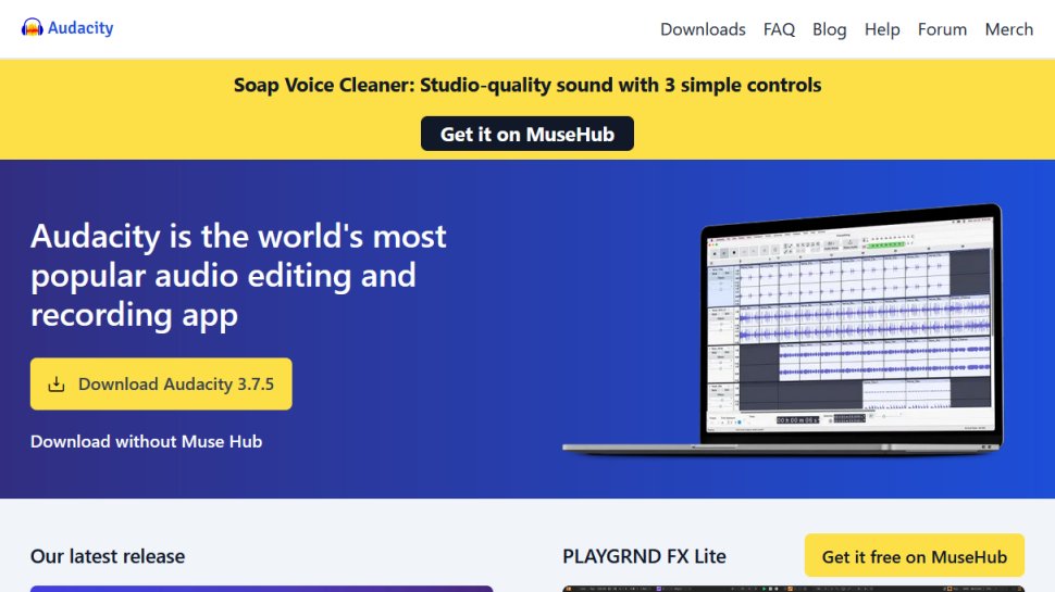 Audacity website screenshot (August 2025).