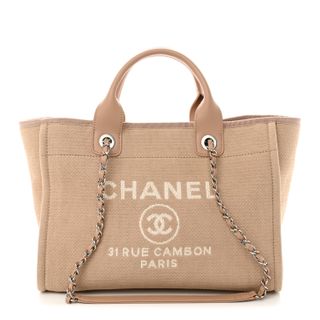 Chanel, Mixed Fibers Small Deauville Tote Beige