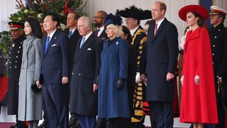 First Lady of South Korea, Kim Keon-hee, President of South Korea, Yoon Suk Yeol with King Charles, Queen Camilla and the Prince and Princess of Wales